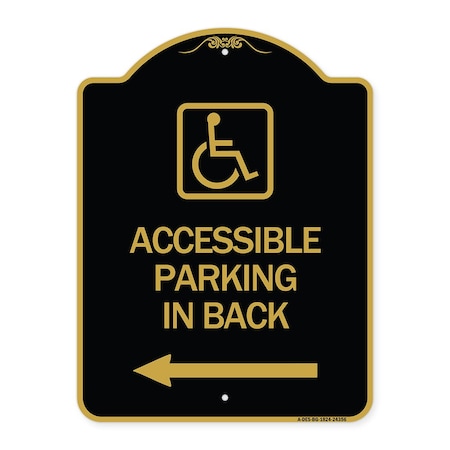 Signmission Accessible Parking on Left Arrow W/ Graphic, Black & Gold Aluminum Sign, 18" x 24", BG-1824-24356 A-DES-BG-1824-24356